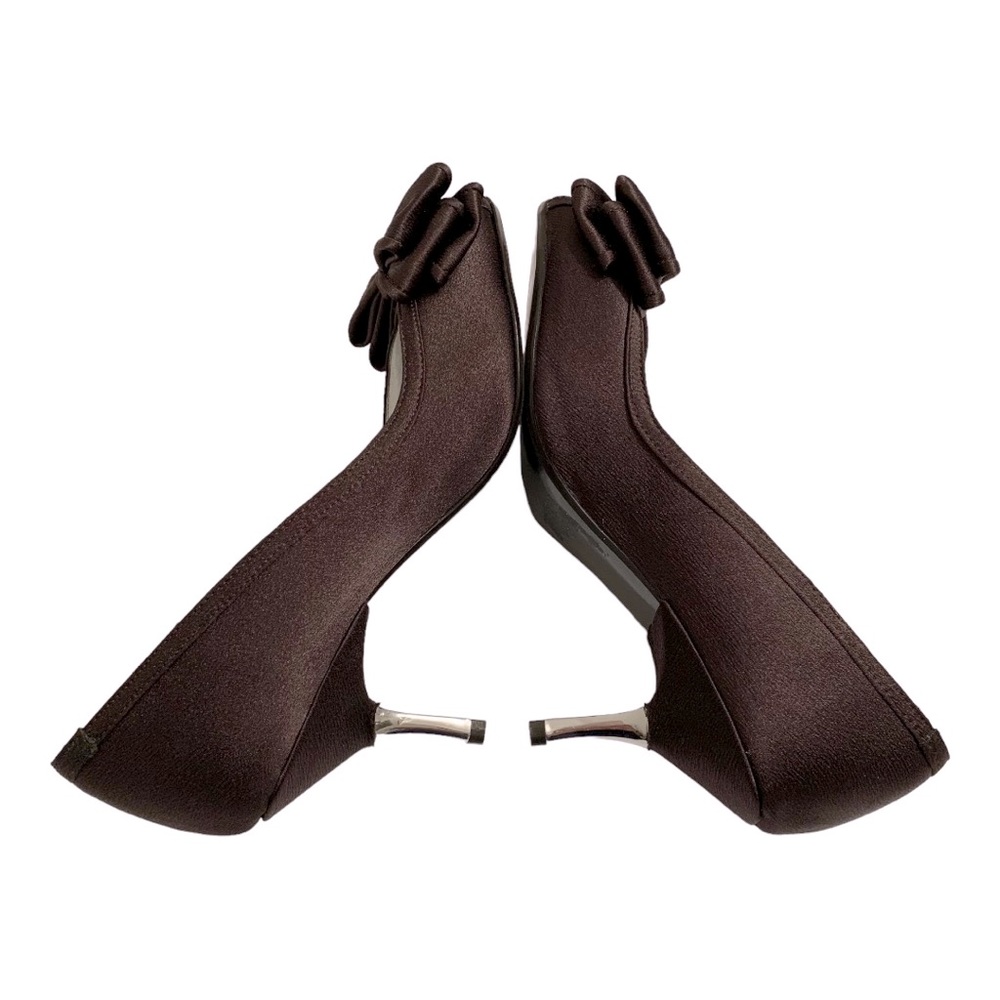 Town Shoes Brown Fabric Bow Detail with Metallic Look Heels, Size 36
